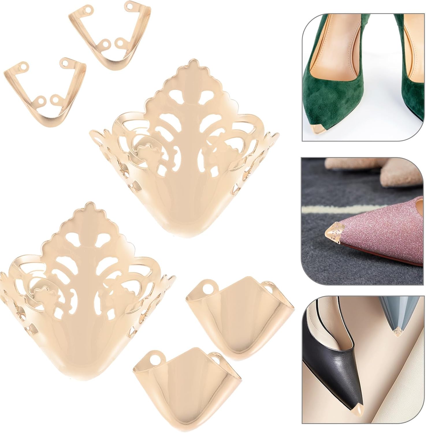 Alipis High Heel Shoe Toe Protectors Metal Caps 3 Pairs Gold Iron Toe Covers Heel Tips Shoe Protectors