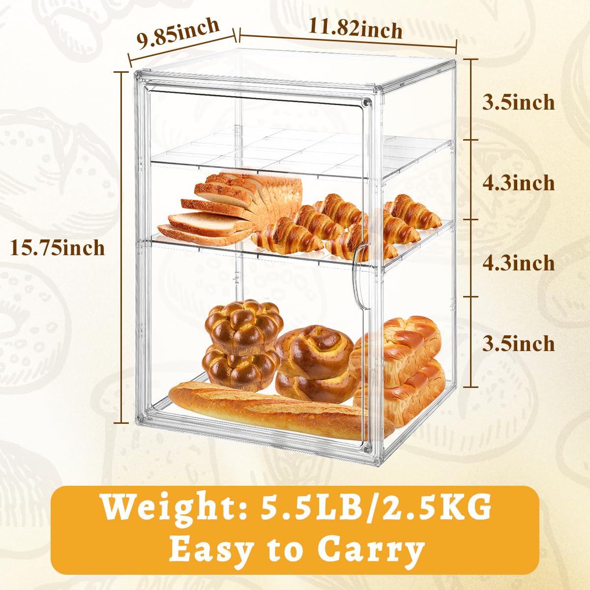 Bakery Display Case with 4 Layers, Bread Box for Kitchen Countertop, Clear Pastry Display Case, Cookie Display, Baked Goods Display