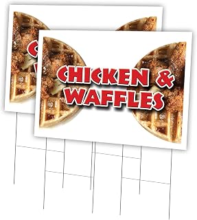 Chicken & Waffles 2 Pack of 24" x 36" Yard Sign & Stake | Advertise Your Business | Stake Included Image On Both Sides | Made in The USA
