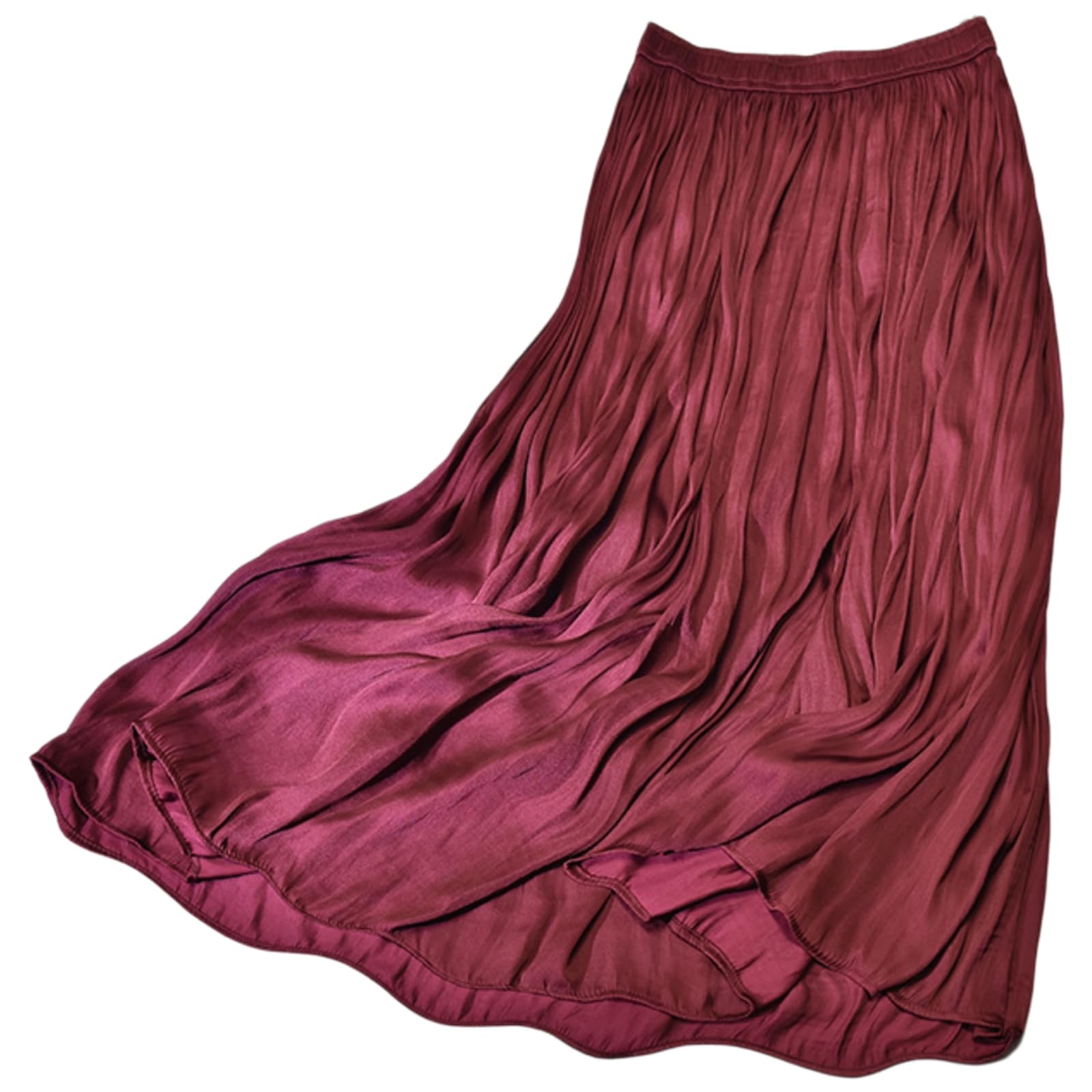 Minigonna Gonna Lunga Setata Donna Elastica Vita Alta Lucida A-Linea Latte Seta, Morbida Drape Fluido con Fodera Opaca Anti-Vedere-Attraverso-Wine Red-One Size