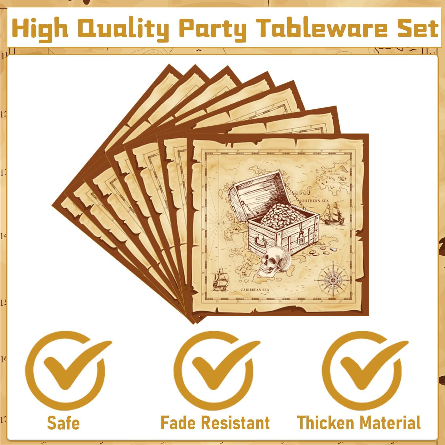 Gameza Pirate Party Plates and Napkins Supplies, 96PCS Pirate Birthday Party Decorations, Disposable Tableware Set Baby Shower Serve 24