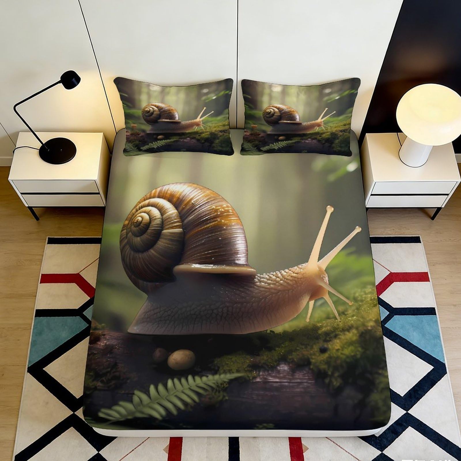 3D Printed Snail Forest Fitted Sheet Microfiber Soft Anti-Slip Bed Cover for Bedroom Guest Room Decorative 90x200x25cm
