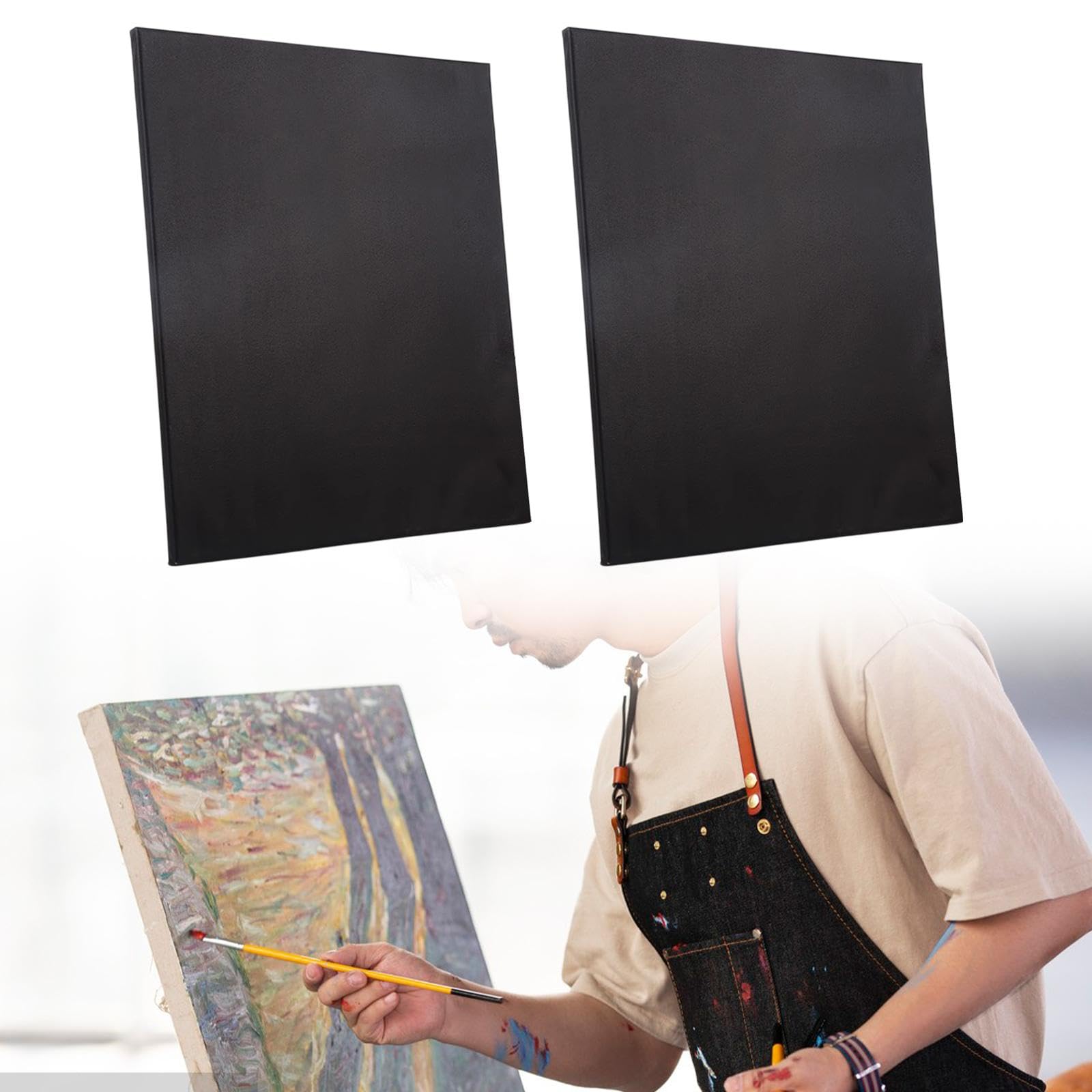 2 Piezas Lienzo en Tablero Negro Bastidor de Madera Pintura Algodón Recubierto Protección Prolongada Adecuado para Taller Estudio, 40x50cm