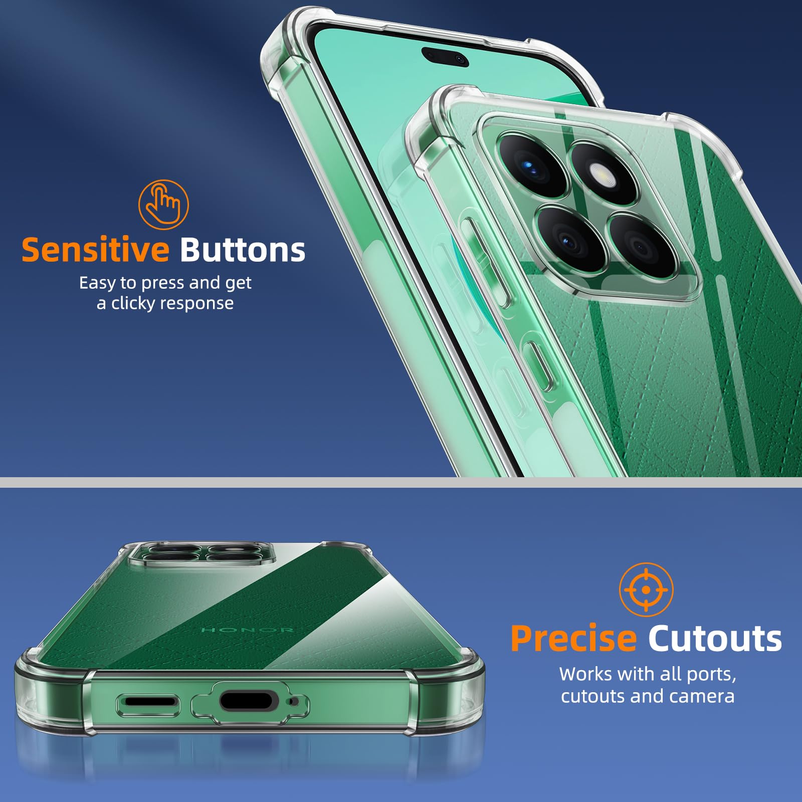 Custodia Per Honor X8b Con 2 Vetri Temperati, Cover Sottile In TPU Antiurto, Bianca