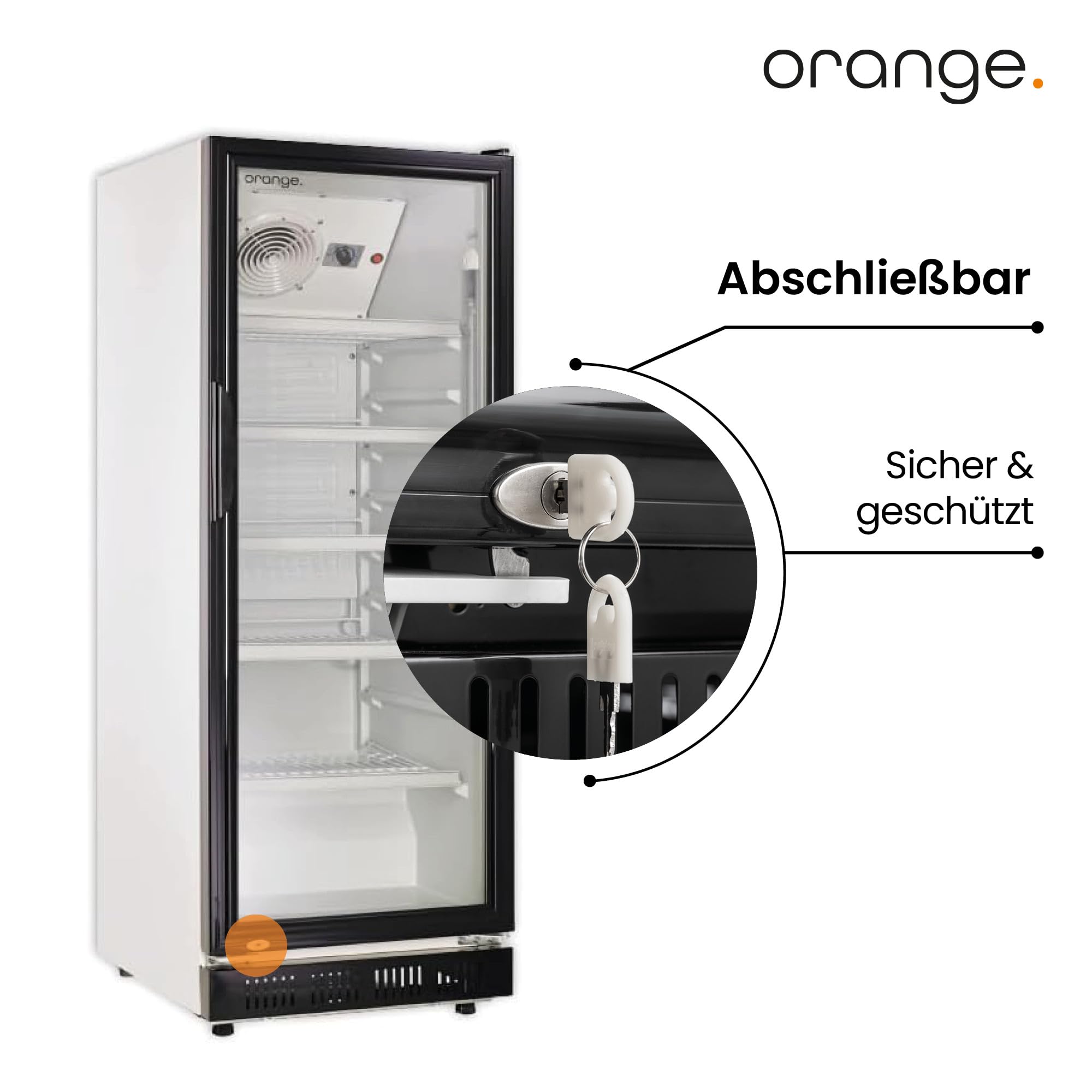 Profi-Getränkekühlschrank 230L Umluftkühlung Glastür Abschließbar LED-Beleuchtung 50cm Weiß-Schwarz