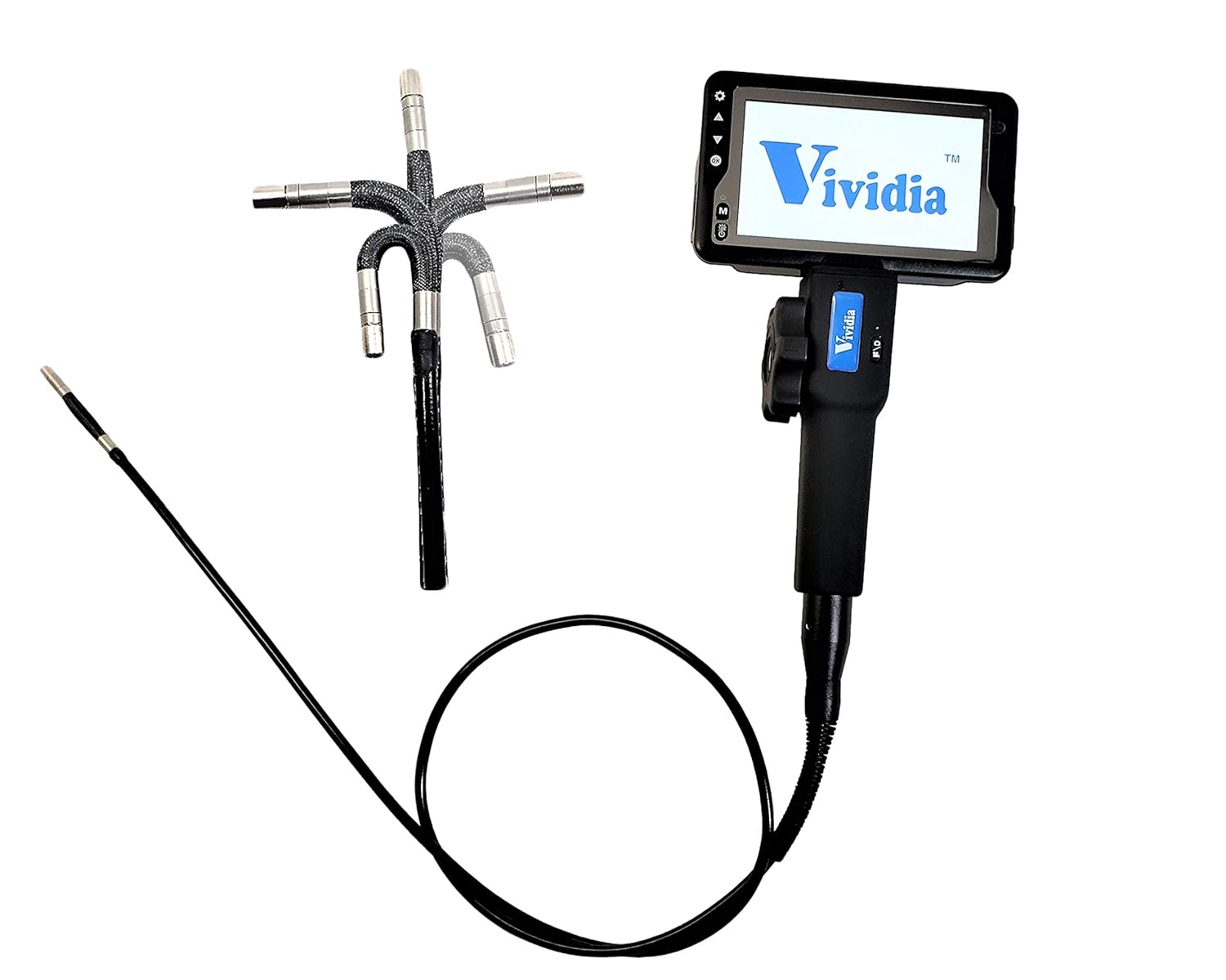 Vividia VA-450 LCD/WiFi Two-Way Articulating Borescope Videoscope Inspection Camera with 5.5mm Diameter 1m Probe and IPS 4.5" LCD Monitor and Wireless for iOS and Android Devices and Side-View Mirror