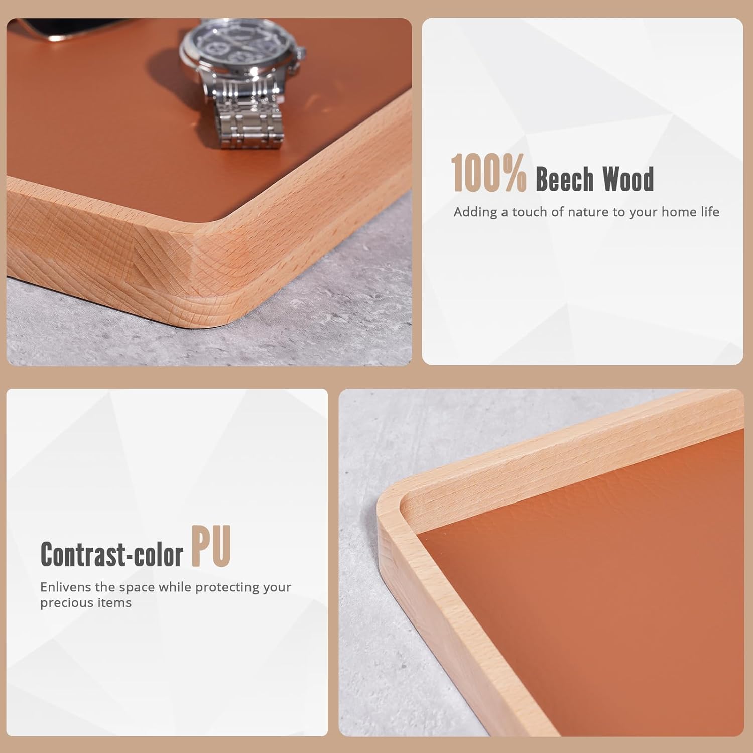 ProCase Wooden Valet Tray for Men, Wood Catch-All EDC Organizer, Nightstand, Entryway Bedside Dump Holder, for Wallets, Keys, Watches, Phones, Loose Change, Trinkets -LightBrown