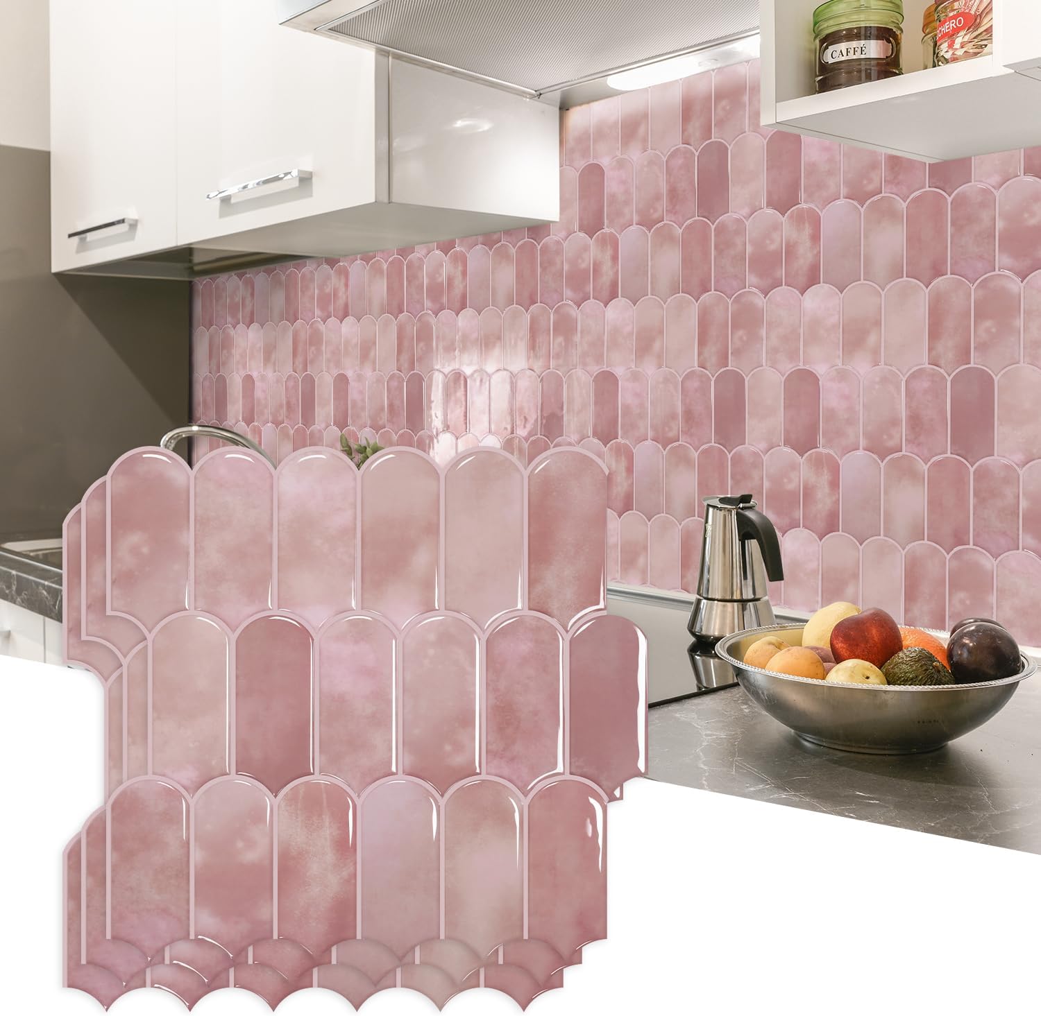 vamos tile 10-sheet backsplash peel and stick tile, pink self adhesive vinyl wall tiles, stick on backsplash for kitchen, bathroom,rv (thicker design)