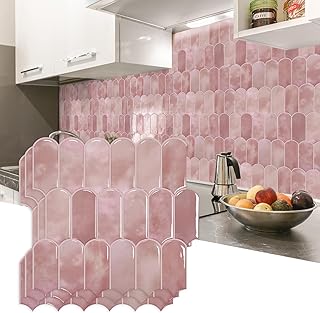 Vamos Tile 10-Sheet Backsplash Peel and Stick Tile, Pink Self Adhesive V...