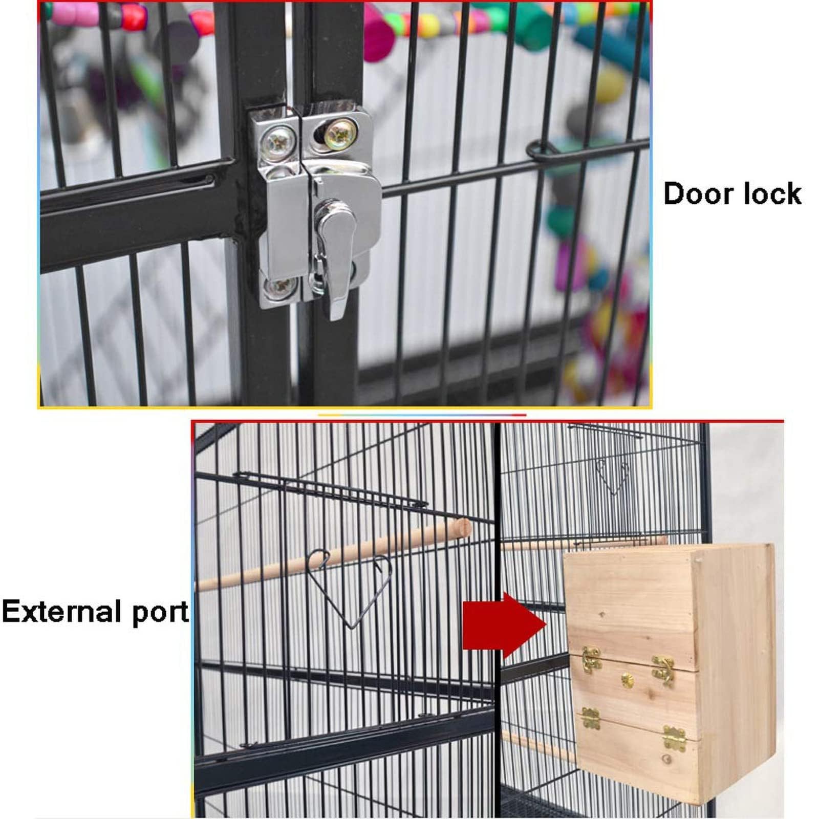 Nido de Jaula para pájaros de Hierro, Jaula de exhibición para Mascotas, Jaula para periquitos Lovebird, Jaula para pájaros para Mascotas con Escalera, Juguetes y Ruedas Colgantes,Black