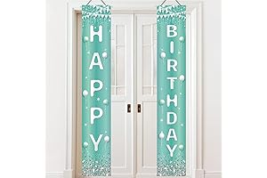 Teal Sliver Party Decor, Turquoise Rhinestone Happy Birthday Decorations