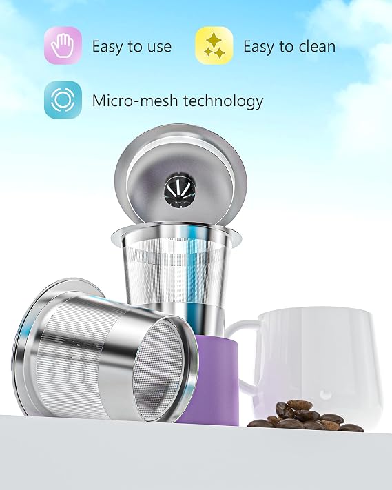 Universal reusable coffee pods, Suitable for k cups, Stainless steel reusable compatible with keurig 1.0 & 2.0 coffee machines brewers refillable (4)