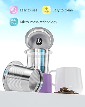 Universal reusable coffee pods, Suitable for k cups, Stainless steel reusable compatible with keurig 1.0 & 2.0 coffee machines brewers refillable (4)