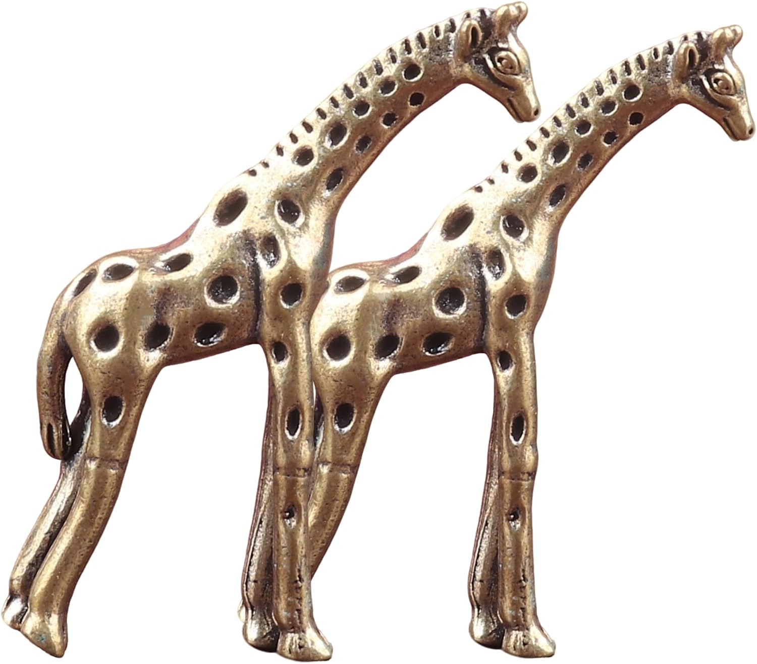 2‑Pack Brass Giraffe Figurines, 2.17" Mini Vintage Metal Giraffe Statue, Safari Style Small Animal Sculpture Ornament for Home Shelf Desk Decor, Collectible Gift