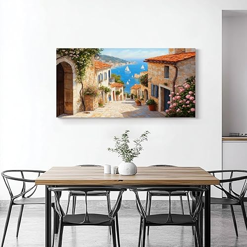 Miniatura 2 de 30"x 60" Italy Canvas Wall Art Tuscany Coastal Scenery Vintage Canvas Dining Room Living Bedroom Framed Pictures Painting Prints Large Wall Art for