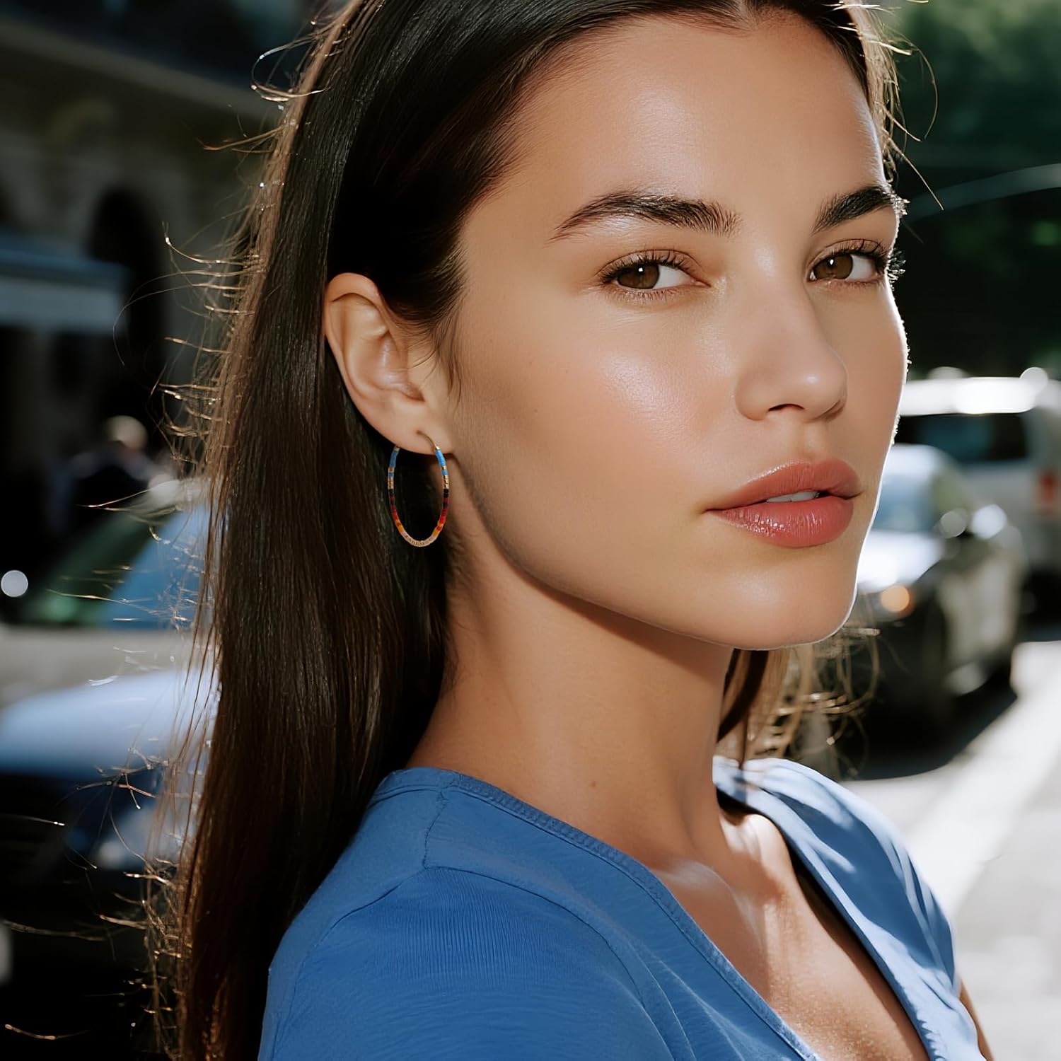 Gold Colorful Beaded Hoop Earrings for Women, Boho Handmade Rainbow Small Beads Circle Hoops Earings Hypoallergenic Holiday Prom Jewelry Gift - Image 2