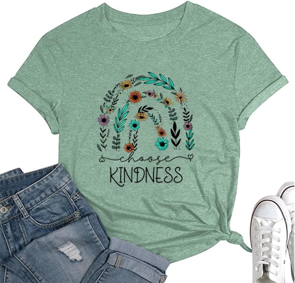 Kindness Shirts for Women Casual Graphic Tees Funny Inspirational T Shirt Teacher Tees Tops