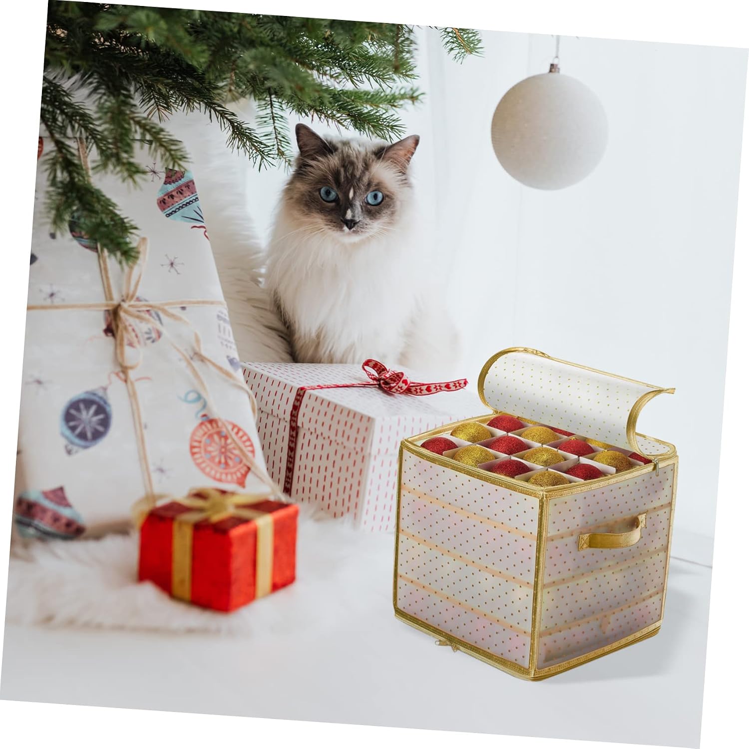Christmas Ornament Storage Box Compartments Convenient Handles for Organizing Holiday Decorations and Accessories