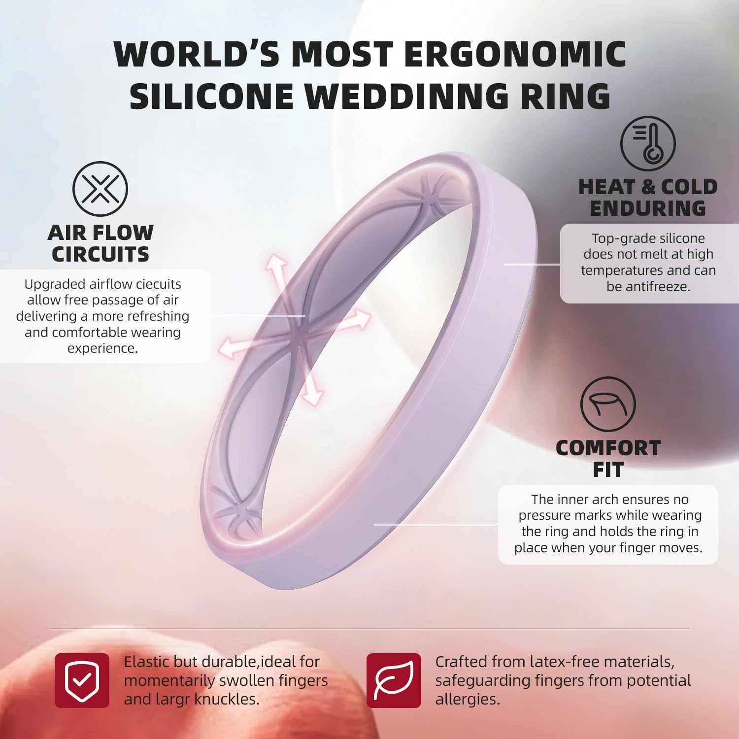 Egnaro Women’s Silicone Stackable Rings, 3.2mm Thin Rubber Wedding Band image 2