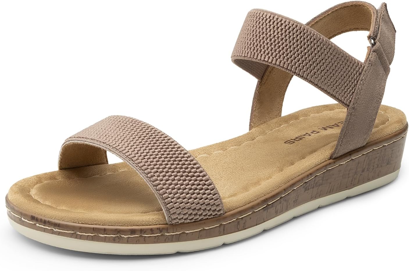 Comfortable dressy wedge sandals with adjustable ankle strap.