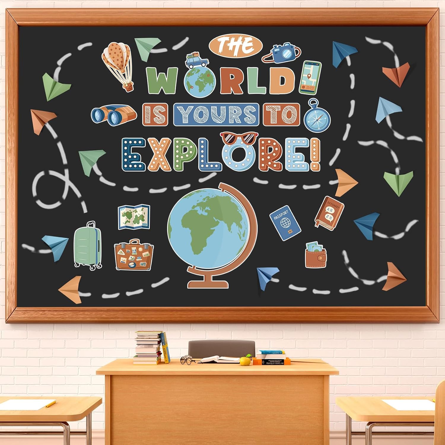 Pasimy 47 Pcs Explore Travel Bulletin Board Decorations Set, Boho