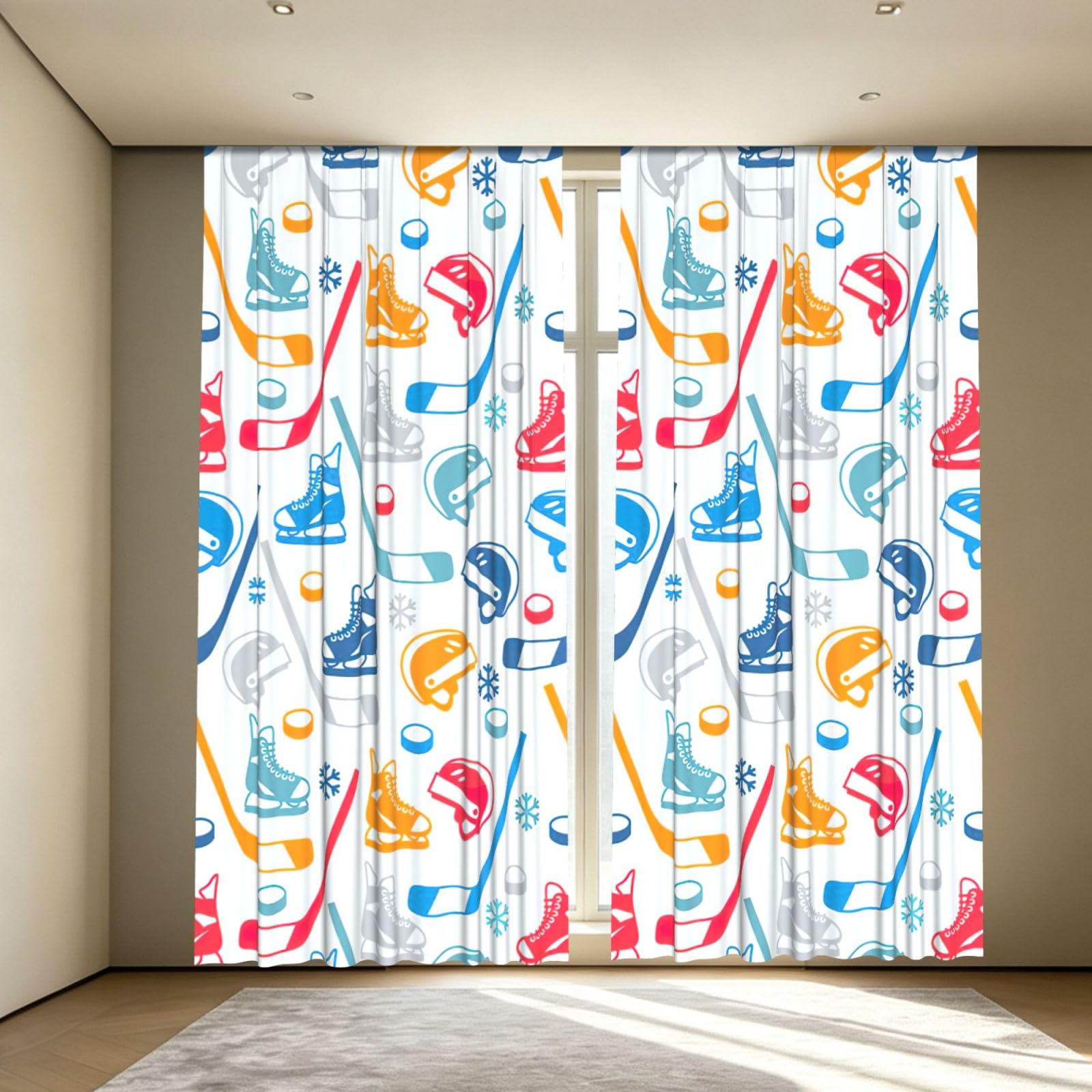 Yyoretp Hockey Elements Creative Patterned Print Blackout Curtains for Living Room Bedroom Thermal Insulated Window Drapes.