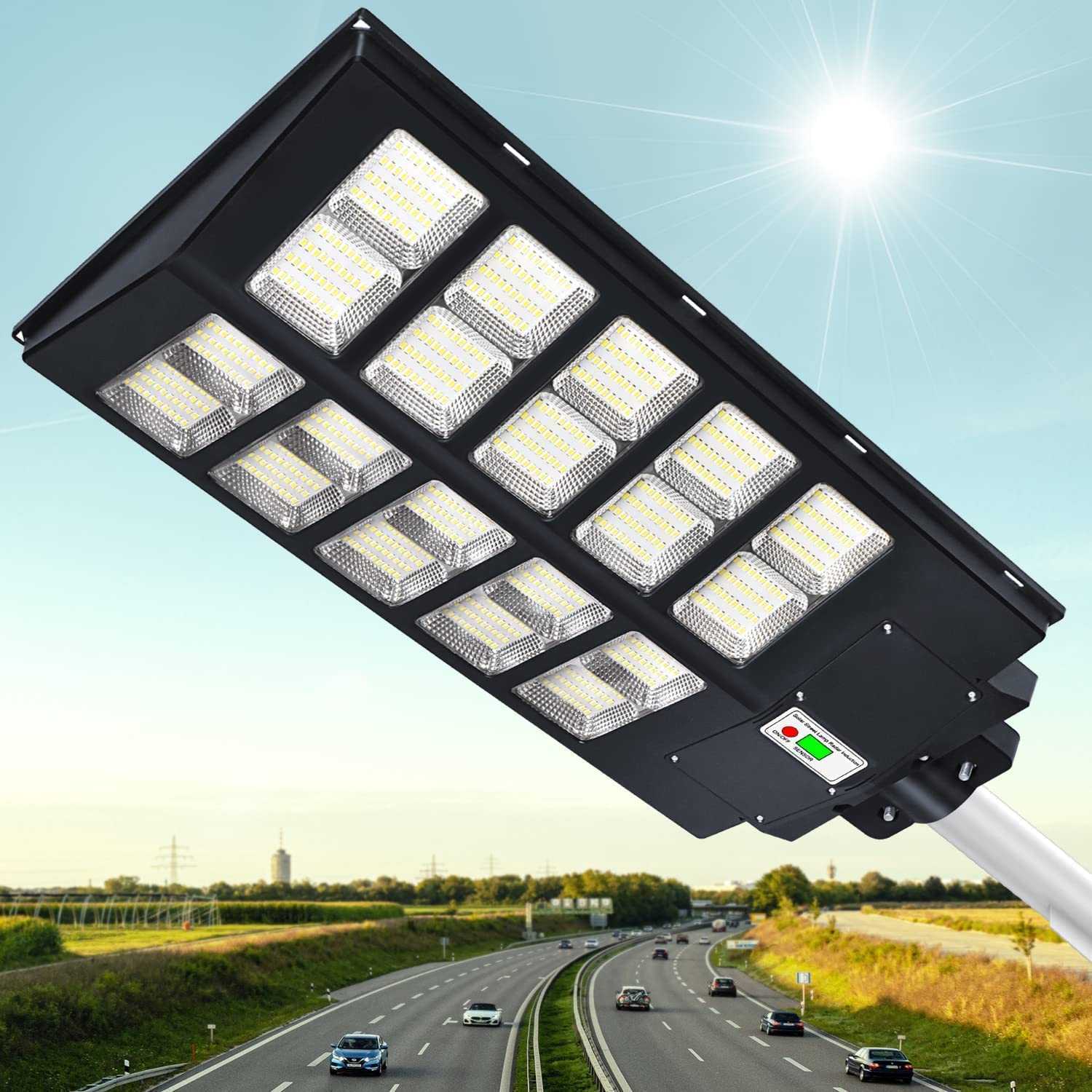 Solar Street Lights Outdoor, 3600W Solar Street Light Dusk to Dawn with Remote Control Motion Sensor Solar Lights Outdoor Waterproof,Perfect for Patio, Shed, Garden, Backyard (Warm White)