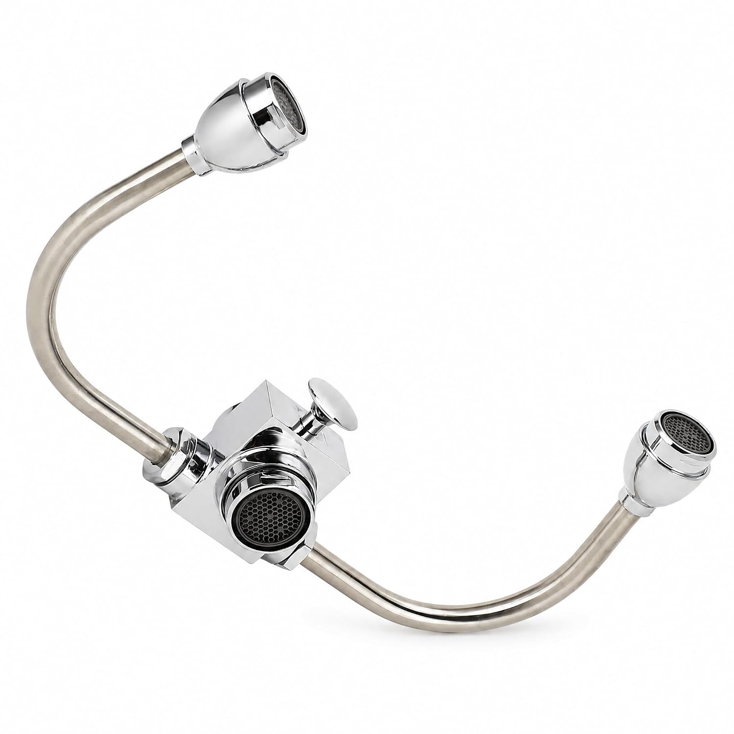 Faucet Mounted Eyewash Station with Cover, Stainless Steel Double Nozzle Emergency Eye Wash Station Sink Attachment, First Aid Eye Flush Unit for Lab, Factory, Office and Home