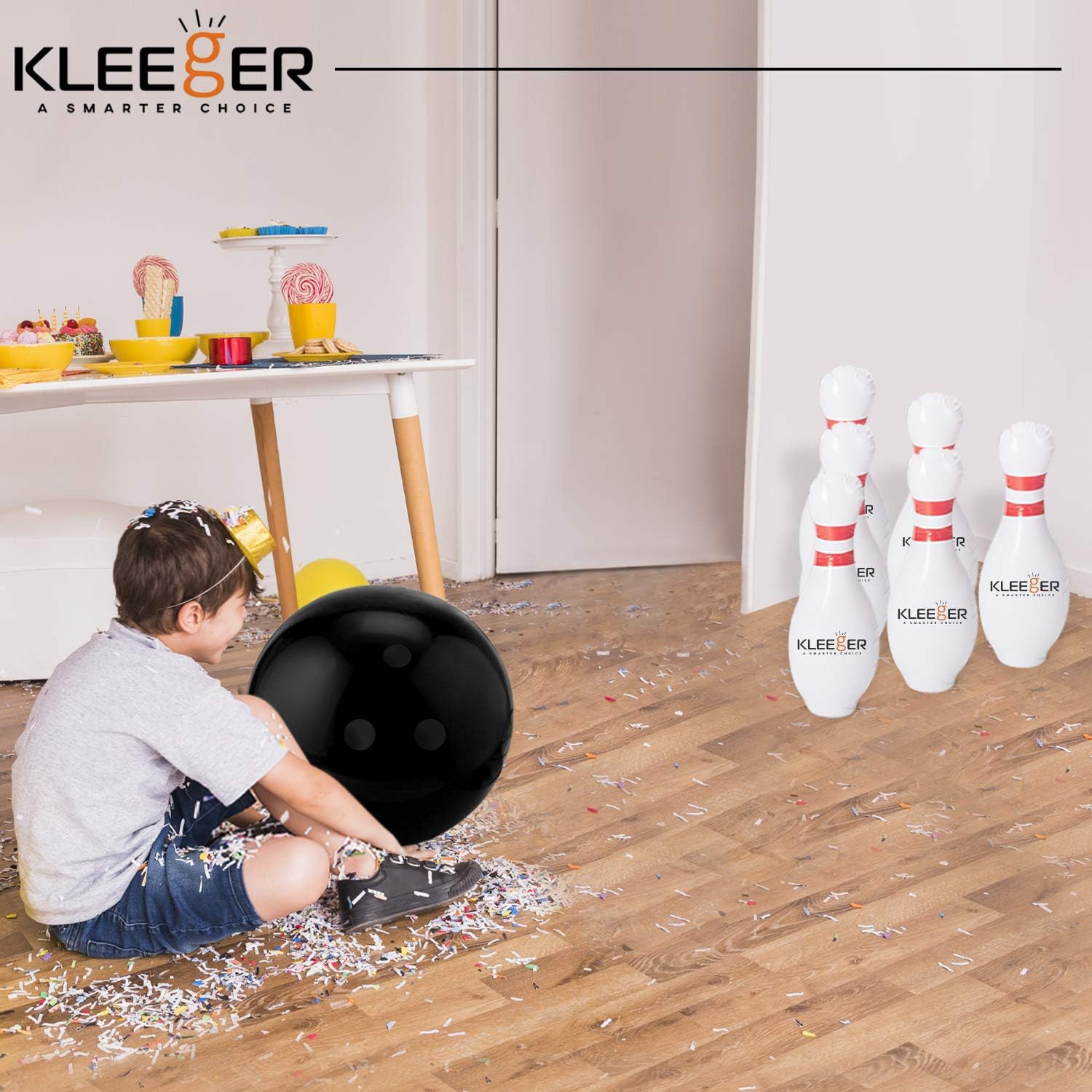 Kleeger Giant Inflatable Bowling Set, 6 Huge Life Size Large Jumbo 24 Inch Pins And Extra Big 18 Inch Ball, Great On Lawn And Yard, Indoor And Outdoor Game For Kids And Adults With Bonus Pump