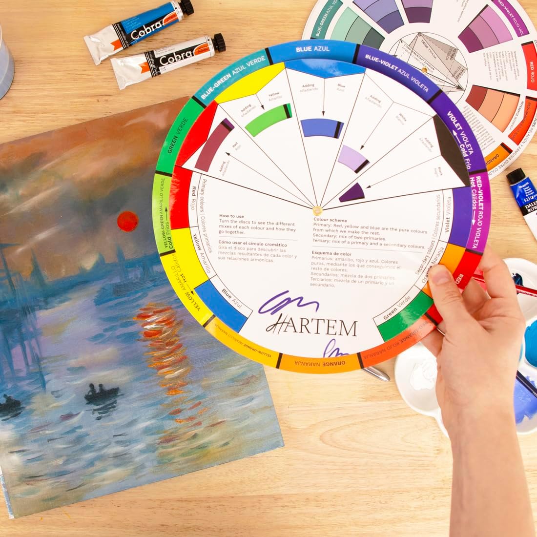 Hartem - Chromatic Circle in Spanish and English | Bilingual Chromatic Color Wheel | Guide to Mixing and Matching Colors | Ideal for Art, Design, DIY and Beginners