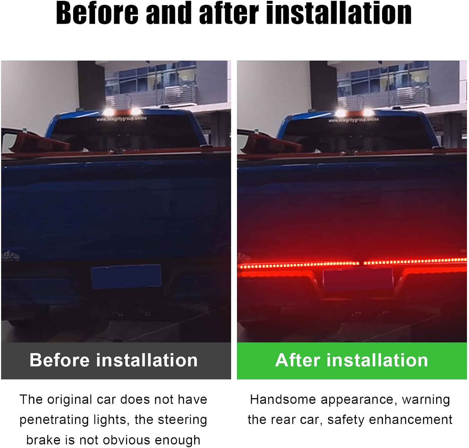 47" Truck Tailgate Light Bar, Triple Row LED Light Strip with Red Brake White Reverse Amber Turn Signal Lights, IP67 Waterproof Strobe Lights, Truck Accessories for Pickup image 3