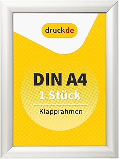 druck.de 1 Klapprahmen A4 für Plakate, Hinweisschilder, Werbung | Aluminiumrahmen mit 2,5 cm Profil | geeignet für Wandmontage | Durchsichtiger Plastikschutz schützt Ihr Poster (1 Stück, A4)