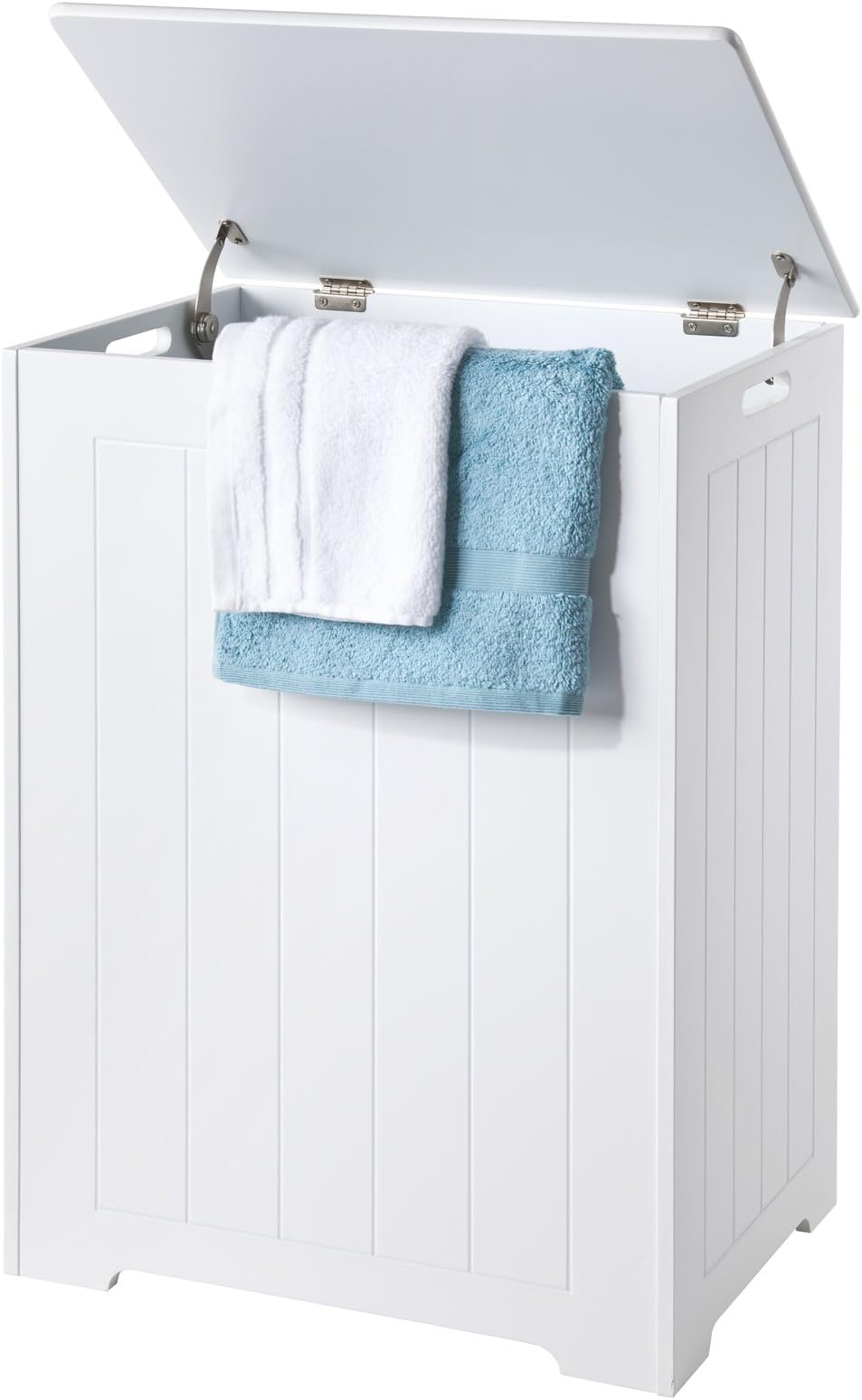 Chester Large Laundry Bin Bathroom Storage, hinged, stay position lid, Scandinavian Inspired, White, Wooden and Freestanding – by Elegant Brands