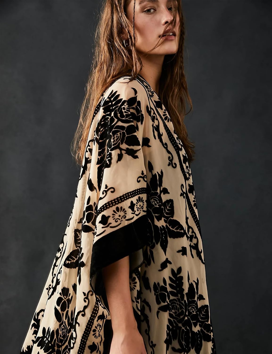 Women's Coverups Burnout Velvet Cardigan Casual Outfit Long Cover Up Kimono with Tassel - Image 2