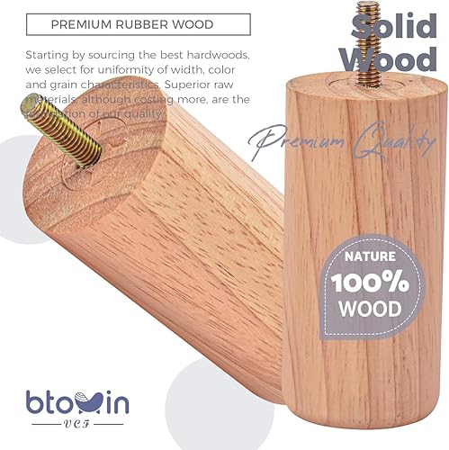 Miniatura 2 de Btowin - Patas de madera maciza de 4 pulgadas, 4 piezas modernas redondas de madera con pernos roscados de 516 pulgadas, placa de montaje y