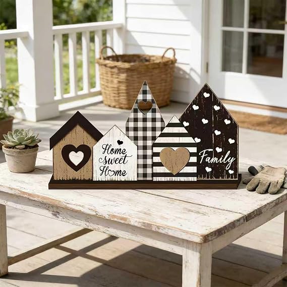 Home Sweet Home Sign, Farmhouse Wooden Home Decor, Rustic Family Shelf Decor, Freestanding Table Centerpiece for Fireplace Mantel, Modern Farmhouse House Decorations