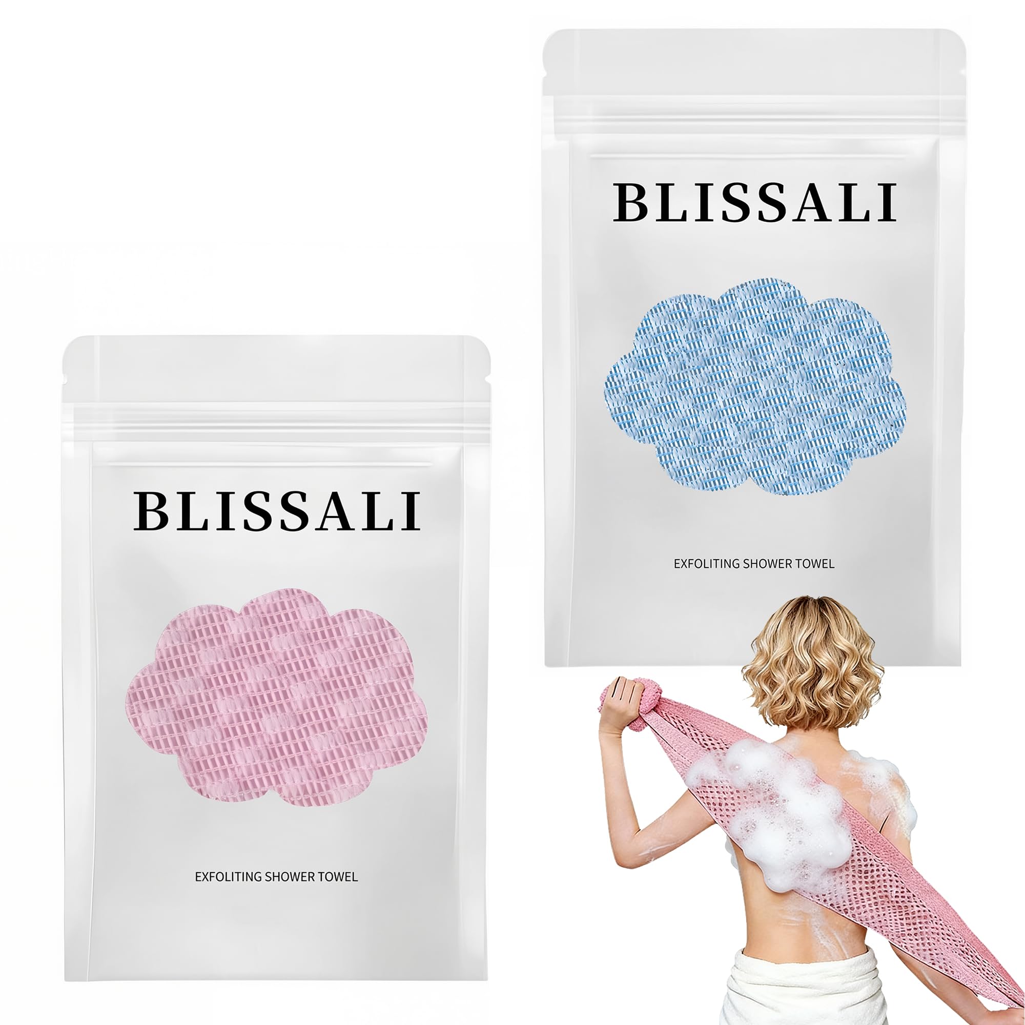Blissal Exfoliante antibacteriano toalla de ducha, Peeling cuerpo de ducha, Accesorios de ducha de cepillo de espalda, Exfoliante ducha Schwamm scrubber, Loofah Schwamm für Männer Fraue (negro) — view 9