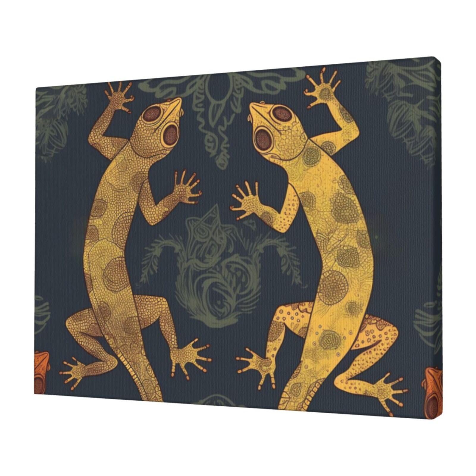KLOPH Gecko Lizards Canvas Wall Art for Living Room 12"x16" Modern Artwork Painting for Bathroom Hanging Canvas Prints Aesthetic Wallart for Bedroom Kitchen Office Wall Decor