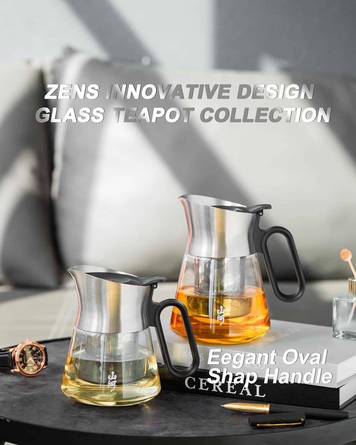 ZENS 17 oz Small Glass Teapot with Infuser, Design Loose Leaf Teapot with Stainless Steel Spout for Hot Tea Steeper, Oval Handle Clear Tea Pot Infusers Loose Tea Maker for Lovers Gifts - Image 6