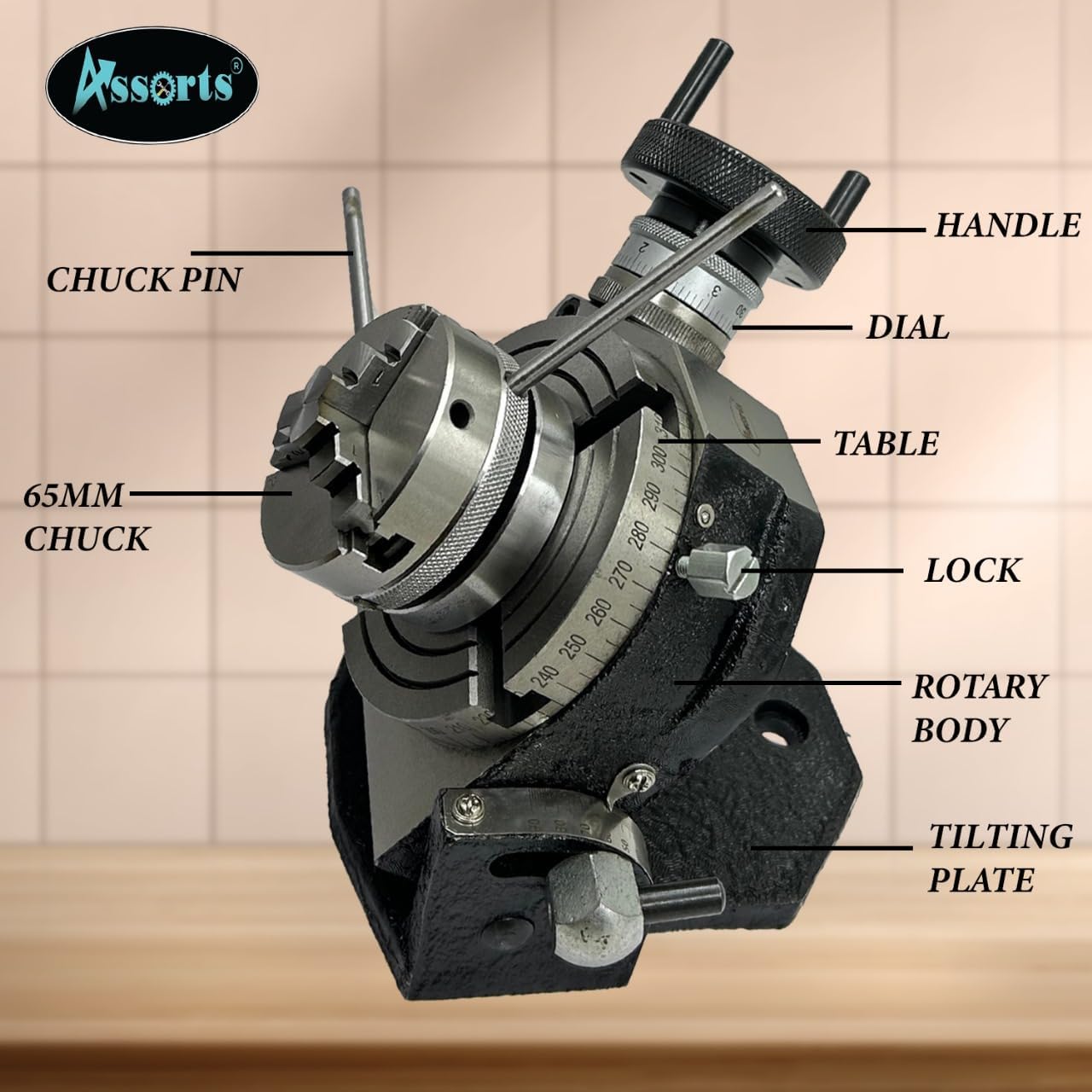 Precision Quality 4"/ 100 Mm Tilting Milling Indexing Rotary Table With Small Chuck, Back Plate & Fixing T Nuts Bolts-metalworking Engineering Machine Tools (With 65 MM 3 Jaw Self Centering)
