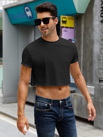 Karlywindow Mens Cropped Tank Top Short Sleeve Print Cotton Crop T Shirt Hot Shirts