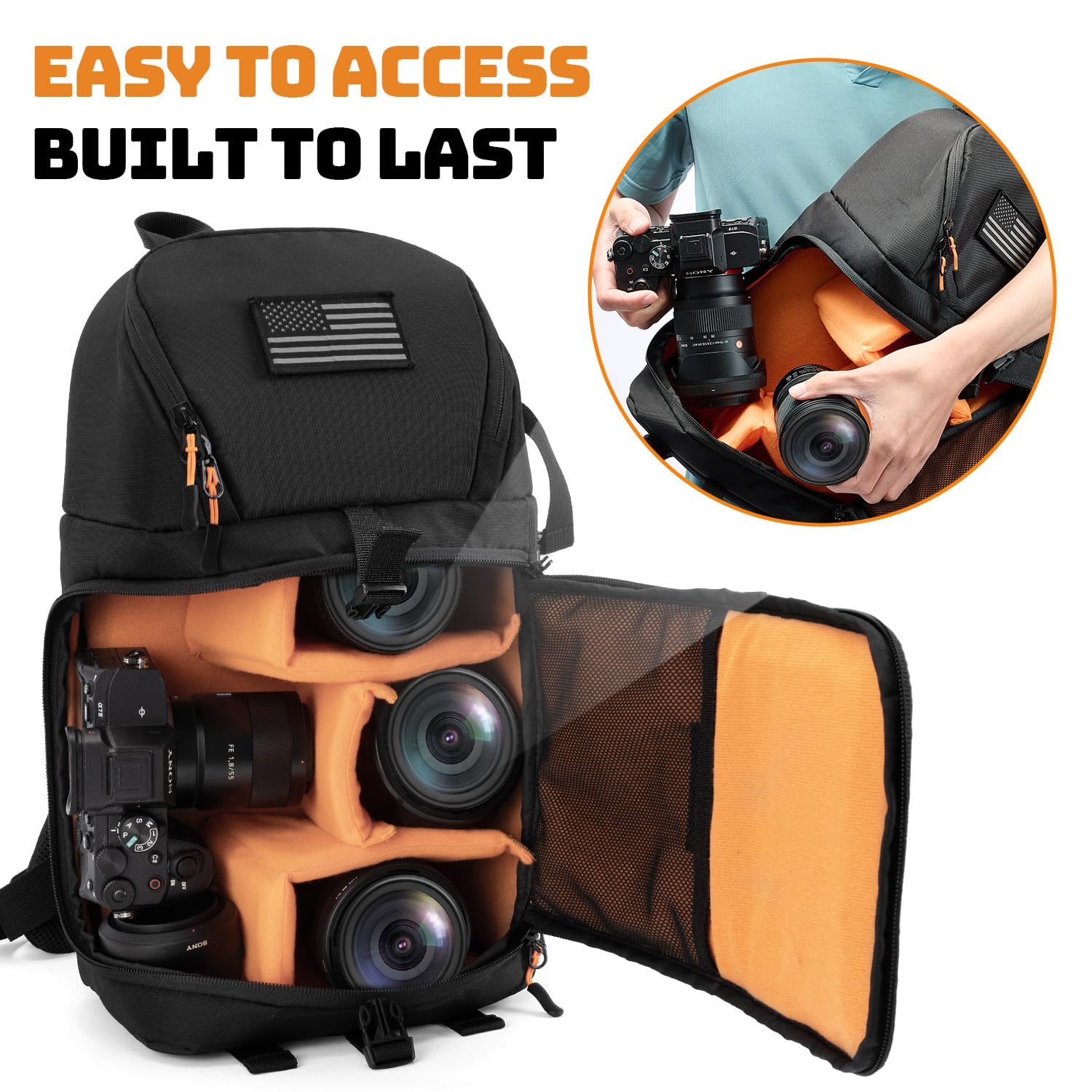 Vogano Kamera-Objektivtaschen & -hüllen, Kameratasche Schutzhüllen, Fotografie-Umhängetasche, kompatibel für Nikon, Canon, Sony DSL/SLR/spiegellose Ausrüstung, Reisen, wasserdicht, 2.0, schwarz, M-L