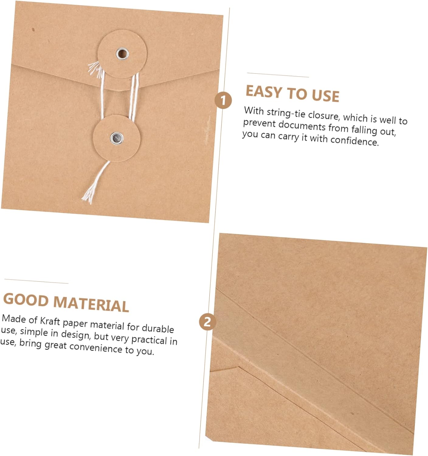 Kraft String Tie Envelope Folder 10-Pack A4 Document Organizer Filing Envelopes for Office School Home Bills Invoices