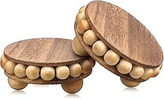 2 Pcs Wooden Risers for Displays Round Wood Riser Distressed Wood Risers Farmhouse Pedestal Display Stand Rustic Pedestal Stand Decor Beaded Display Risers for Tiered Trays Home (Brown, 3.94 Inch)