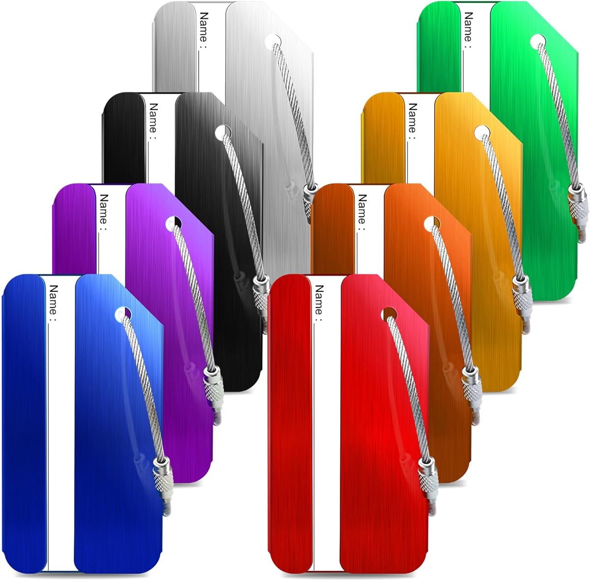 Suitcase Tags Luggage Tags Aluminum 8 Pack Tags for Luggage Identifier with Name Tag Address, Stainless Steel Loop Baggage Tag Suitable for Travel Luggages Travel Bag Suitcase Bag Backpack