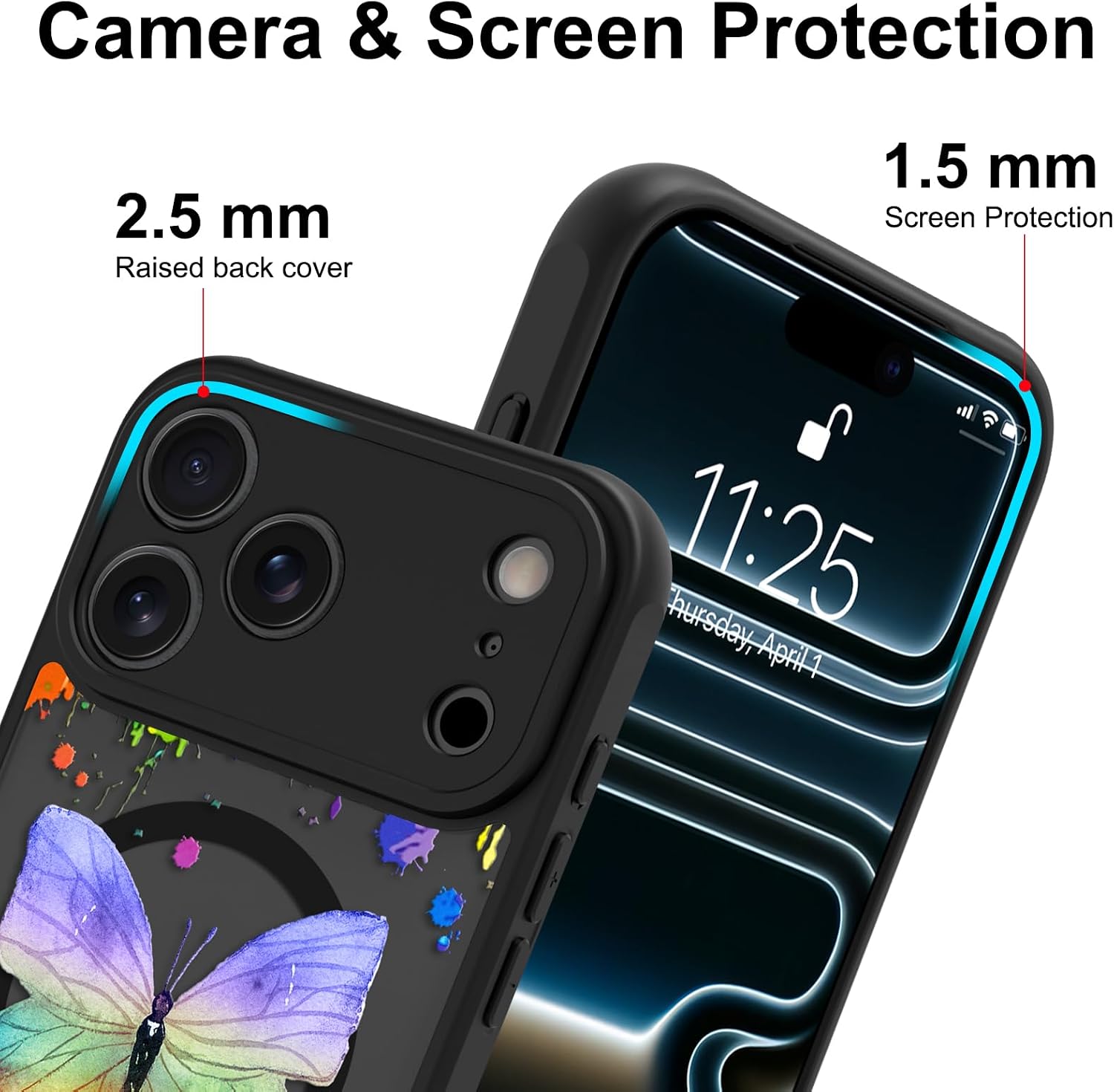 MZELQ Magnetic Case for iPhone 17 Pro Max 6.9 Inch, Clear Butterfly [Compatible with Magsafe Charging] Translucent Matte Hard Shockproof Camera Protection Cover for Women Men, Frosted Black