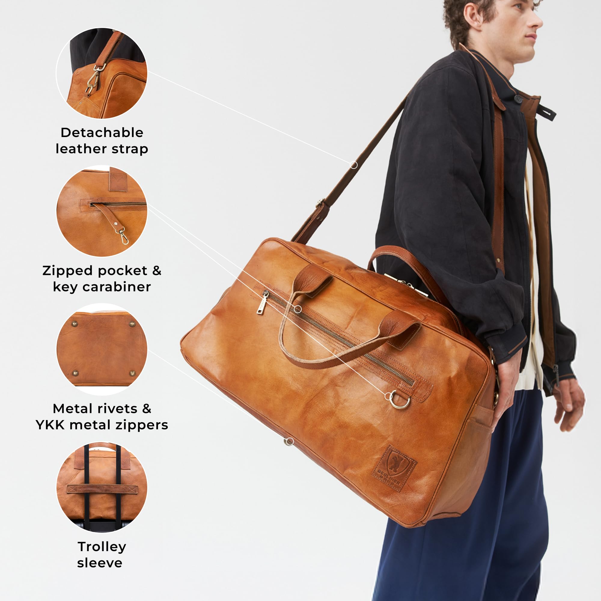 Berliner Bags Borsone vintage in vera pelle per uomo Austin XL- marrone