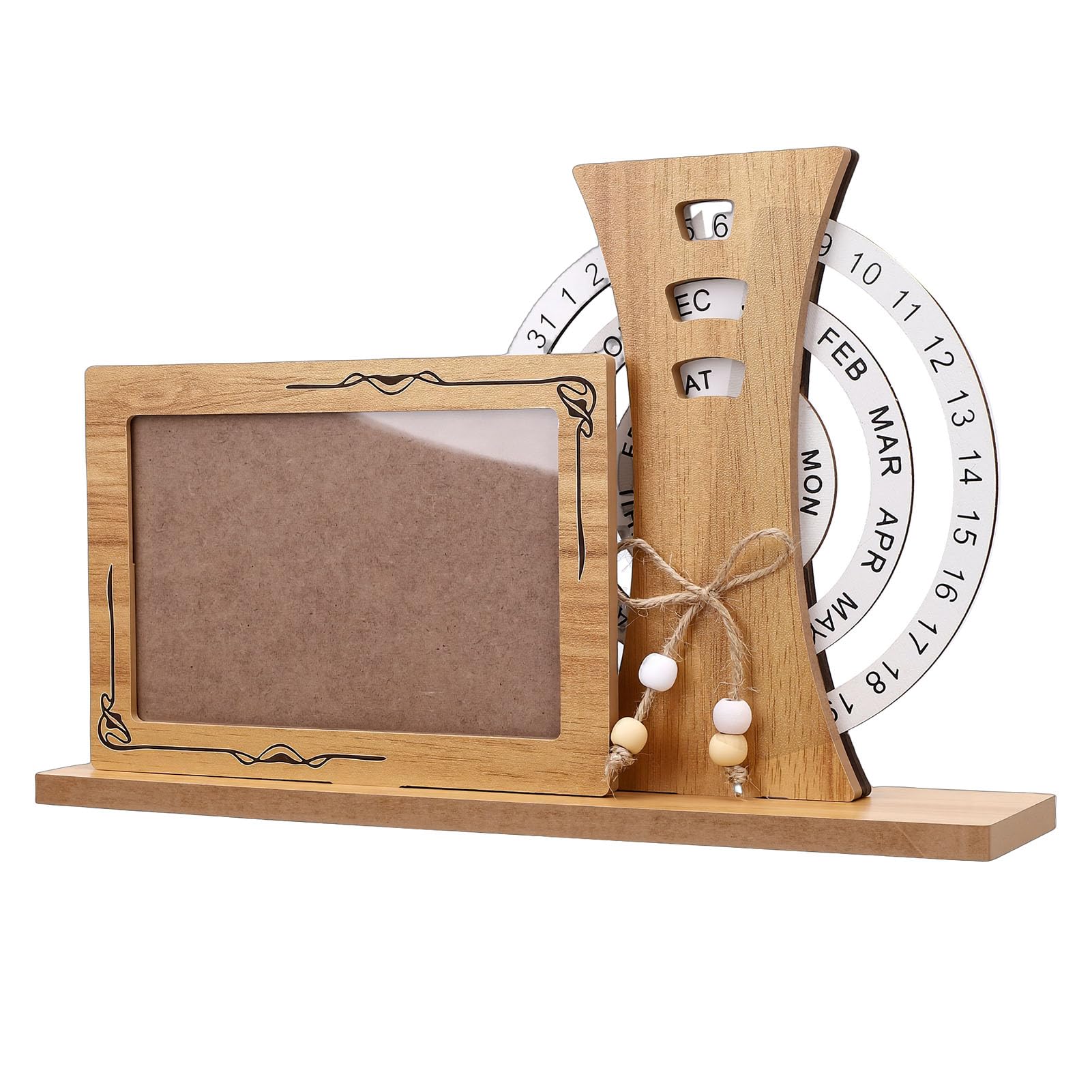 Pissente Perpetual Calendar Picture Frame, Rotating Wooden Photo Display with Customizable Insert for Home Office Desk Decor and (Ferris Wheel)