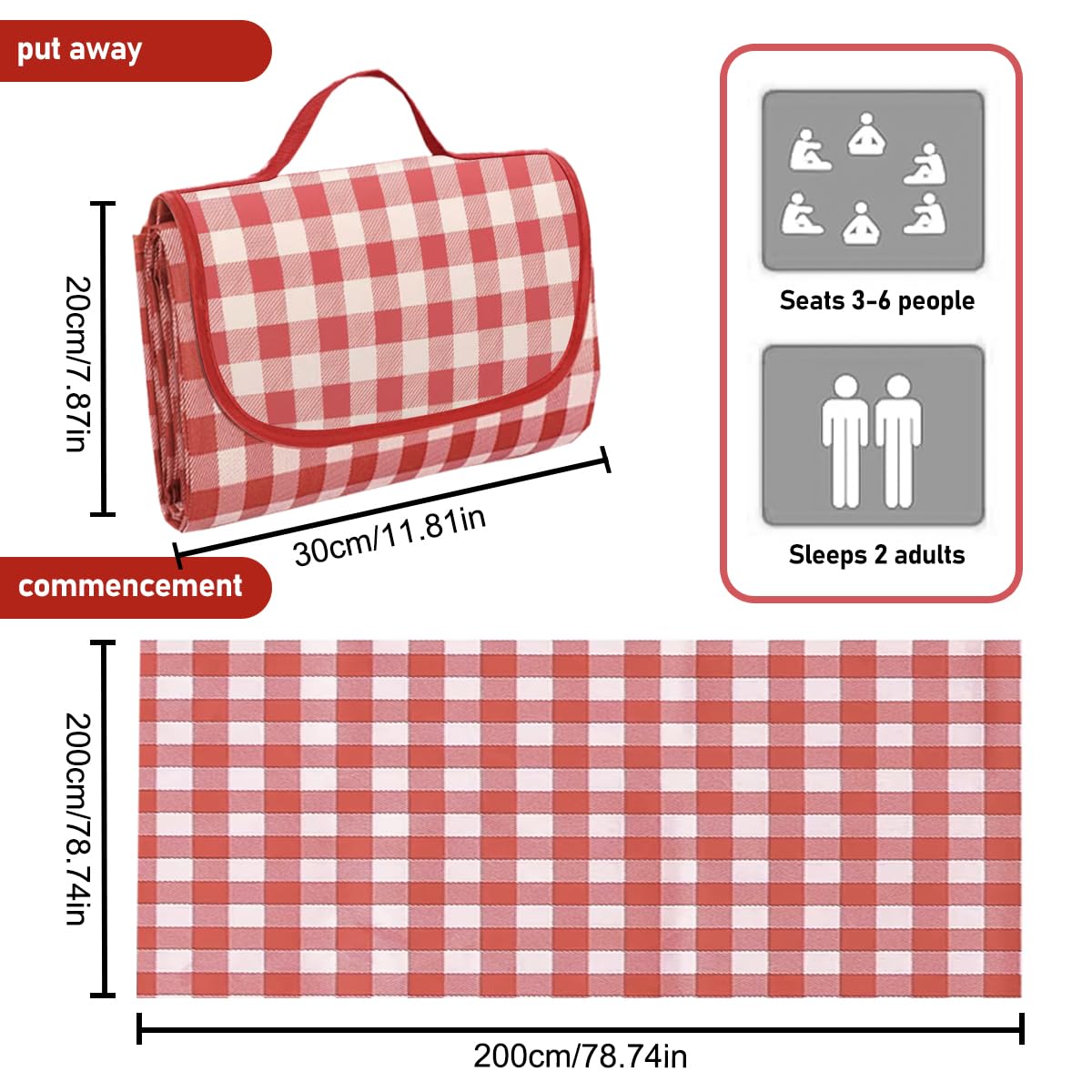 Coperta picnic impermeabile 200x200cm pieghevole con maniglia rossa per viaggi campeggio spiaggia