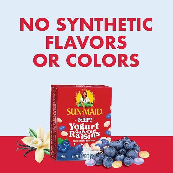 Sun-Maid Blueberry & Vanilla Yogurt Coated Raisins - (6 Pack) 0.75 oz Box | Snack-Sized Boxes - Yogurt Covered Dried Fruit for Lunches and Back to School Snacks